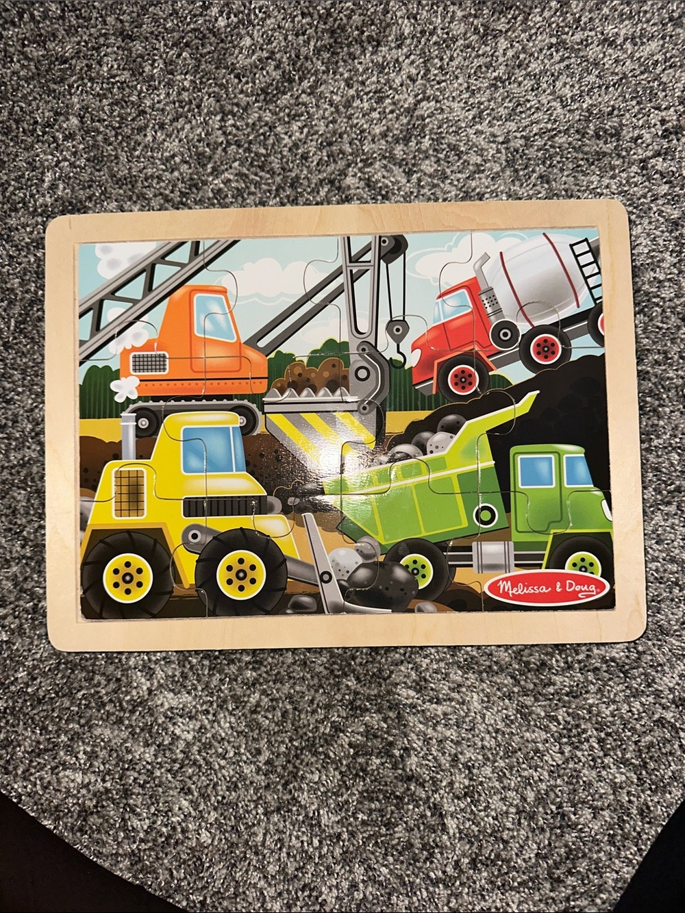 Melissa & Doug Construction Trucks Wooden Puzzle - Yellow, Green, Orange, Red